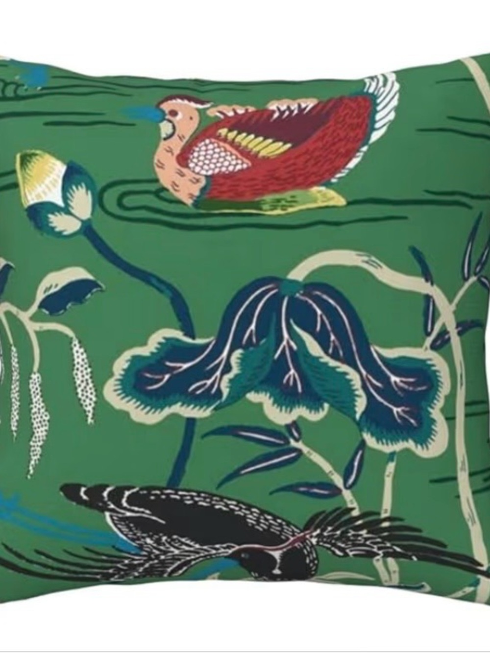 Lotus Garden decorative pillows in Jade, in the style of Schumacher - a Pair